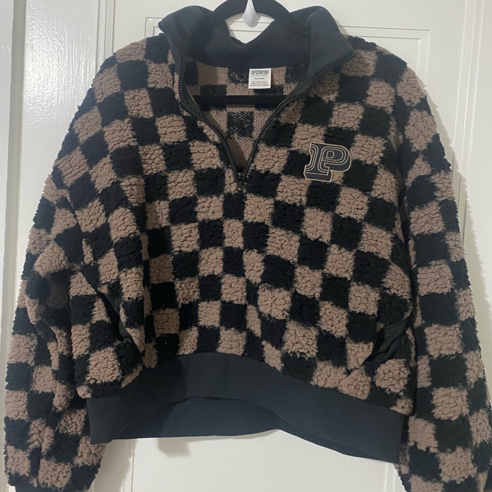 PINK Victoria's Secret Black and Brown Checkered Sweater and leggings set - Picture 3 of 8